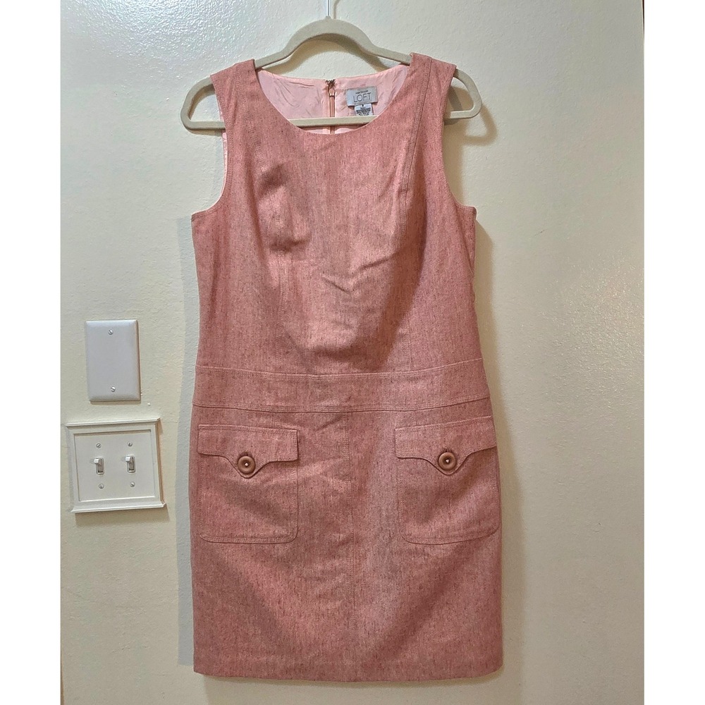 Ann Taylor LOFT Sheath Dress Size 8 Pink Wool Blend Tweed Sleeveless - Picture 2 of 11